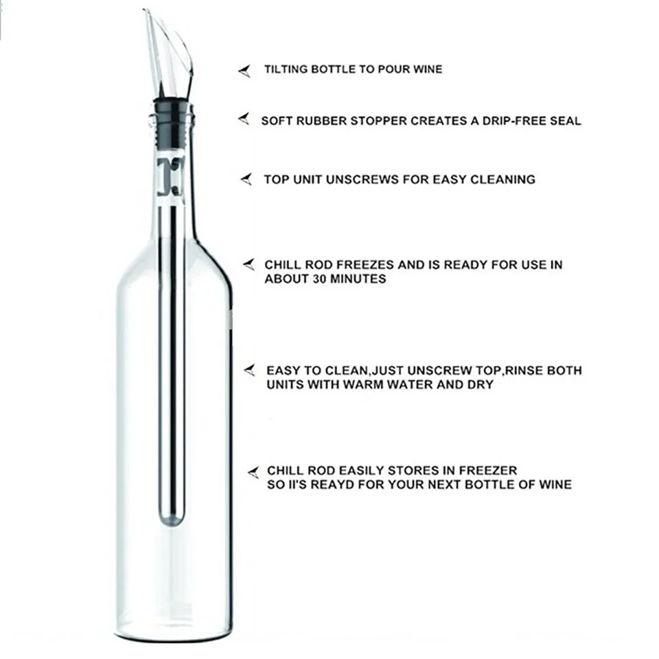 Ice Wine Chiller Rushed Ice Bucket Stainless Steel Barware Wine Pourer Bottle Stick Rapid Iceless Perfect Kitchen Bar Accessorie