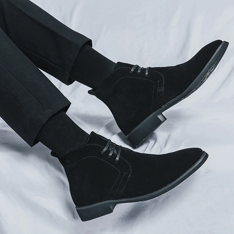Retro Men Business Chelsea Boots Men Casual Comfortable High-top Pointed-toe Brand Warm Boots Gentleman Boots Men Sizes 38-46