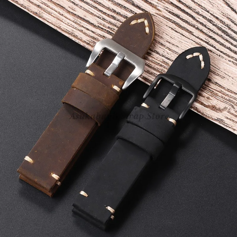 22mm 24mm 26mm Vintage Soft Handmade Leather Straps Retro Watchband For Seiko for Panerai Men Women Brown Bracelet Accessories