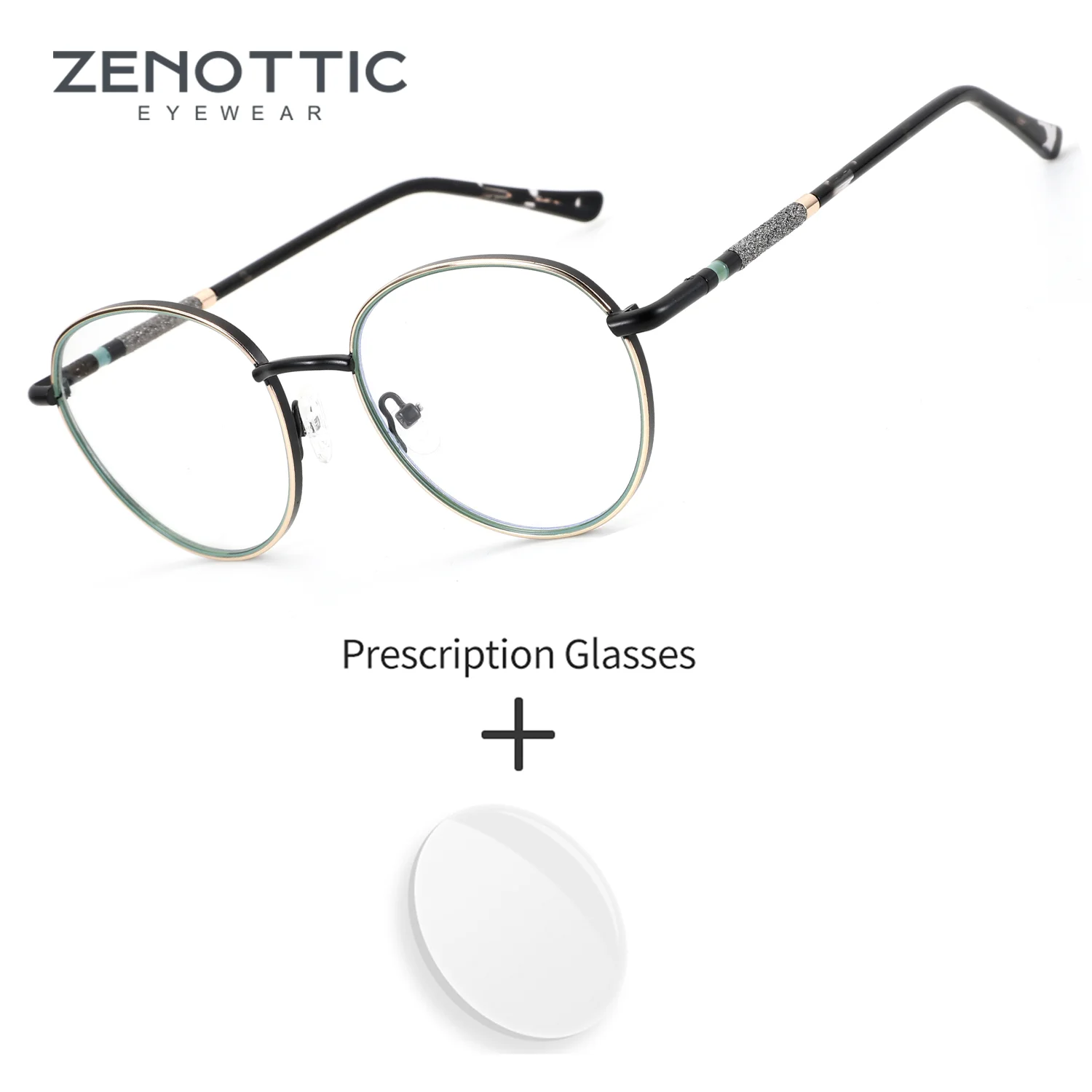 

ZENOTTIC (L Size) Round Metal Prescription Eyeglasses Blue Light Blocking Photochromic Corrective Women's Glasses