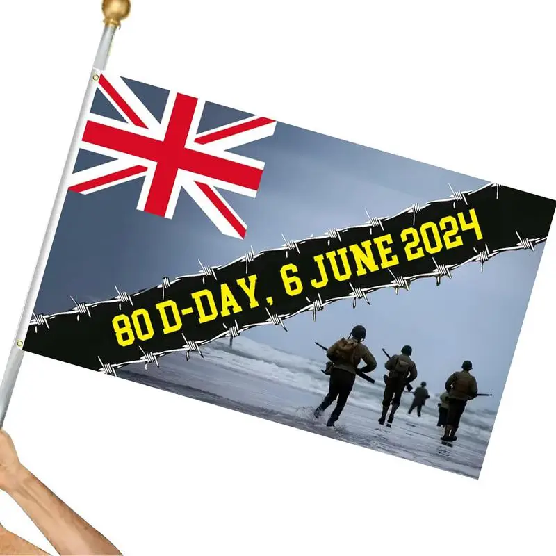 D Day 80Th Anniversary Banner 59 X 35 Inch D Day Decorations 80Th Anniversary Flag Banner Decorations Commemorative Design For