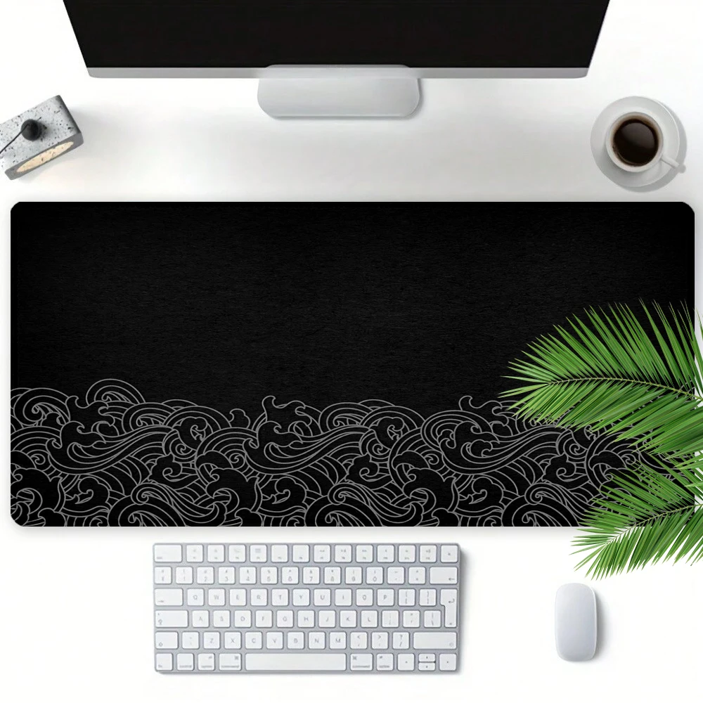 Tappetino per mouse nero minimalista Design artistico Accessori da scrivania di grandi dimensioni Tappetino da scrivania Base in gomma con bordo cucito Tappetino per mouse antiscivolo