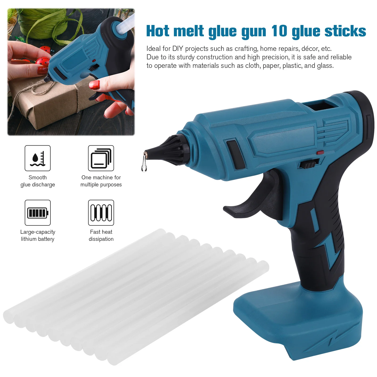 Picture 3: Handheld Electric Power Glue Gun for Makita 18V Battery (Battery NOT Include) with 10 Glue Sticks for Arts & Crafts Home Repair