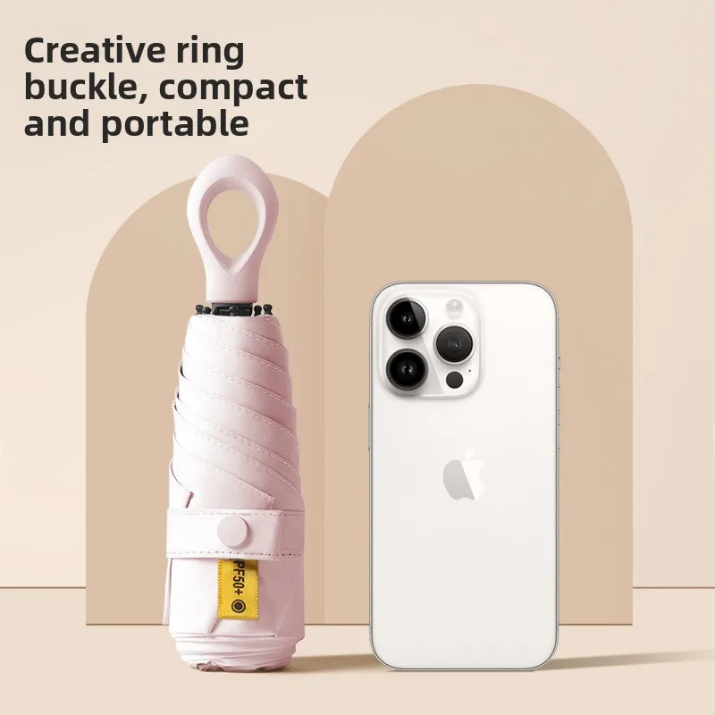 New portable ring-shaped off umbrella, compact black-coated macaron-colored sun protection and UV protection, suitable for both