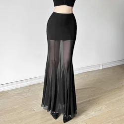Nibber 2024 Autumn Fashion New Women Splicing Mysterious Sexy Hot All-match Trendy Personalized Women's Perspective Thin Skirt