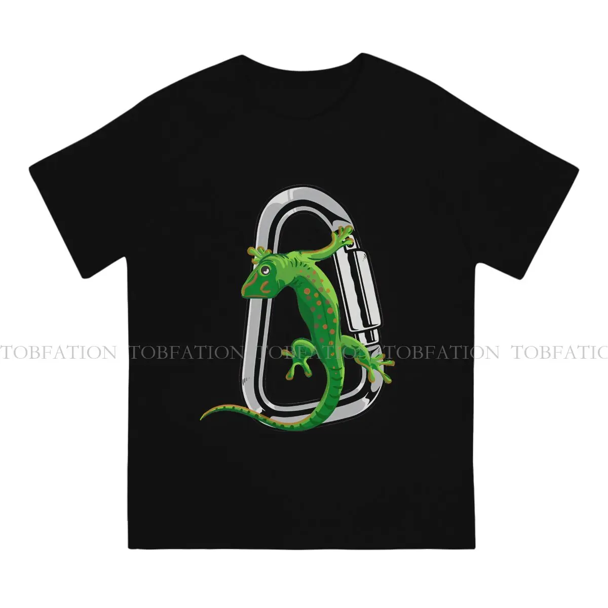 Gecko On A Carabiner Round Collar TShirt Climbing Outdoor Sports Pure Cotton Original T Shirt Man's Tops Oversized Hot Sale