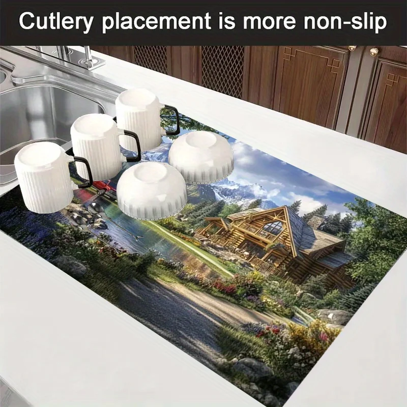 Scenic Mountain Lake Cabin Stove Top Cover, Non-Slip Kitchen Mat, Decorative Protector Pad for Gas Cooktop,Fun Kitchen Accessory
