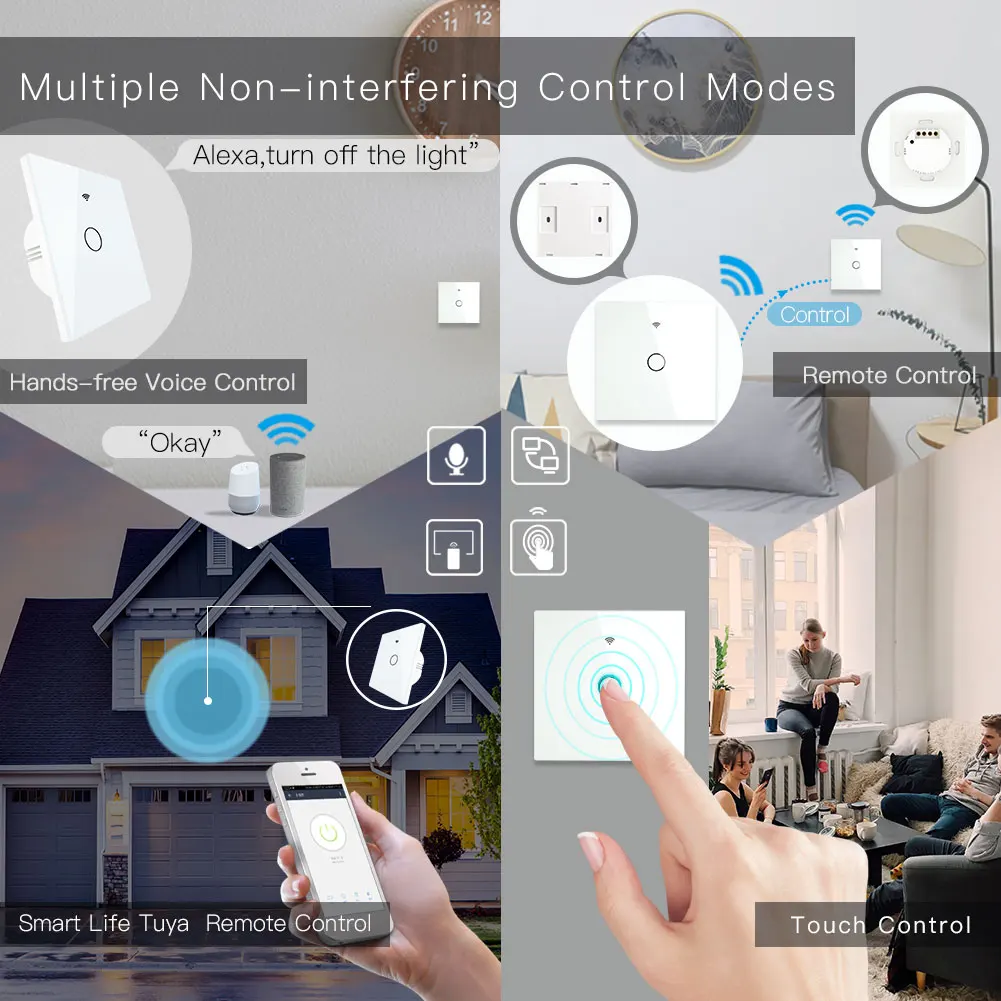 WiFi Smart Switch RF433 No Neutral Wire Single FireTransmitter Wall Panel Remote Control Switch Works with Alexa Google Home