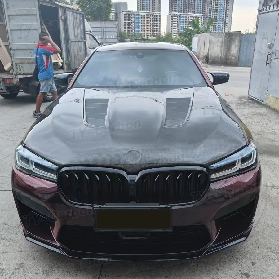 Real Carbon Fiber Car Front Bonnet Hood For BMW M5 F90 530i G30 G38 V Style Car Engine Cover Bodykit Parts Auto Accessories