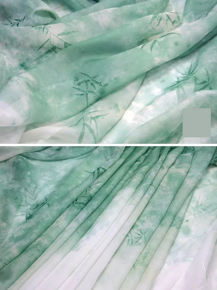 Chinese Style Gradient Chiffon Fabric By The Meter for Cheongsam Hanfu Sewing Thin Printed Bamboo Pattern Cloth Soft Comfortable