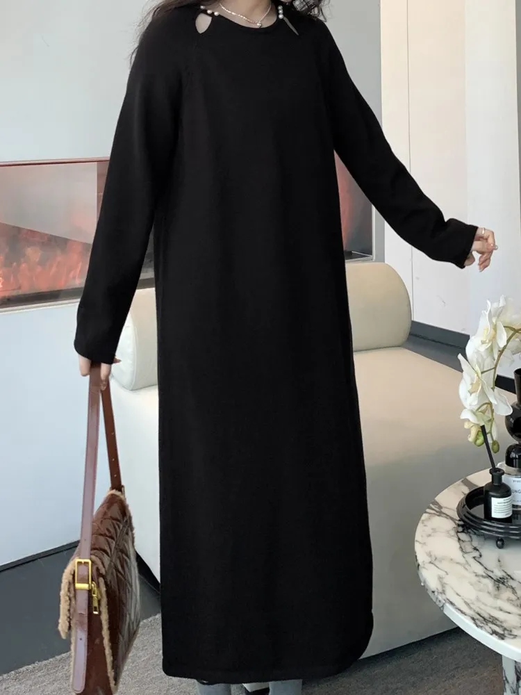 秋冬ニットオーバーサイズドレス女性韓国ルーズシック長袖ミディドレス女性レディースドレス Vestidos