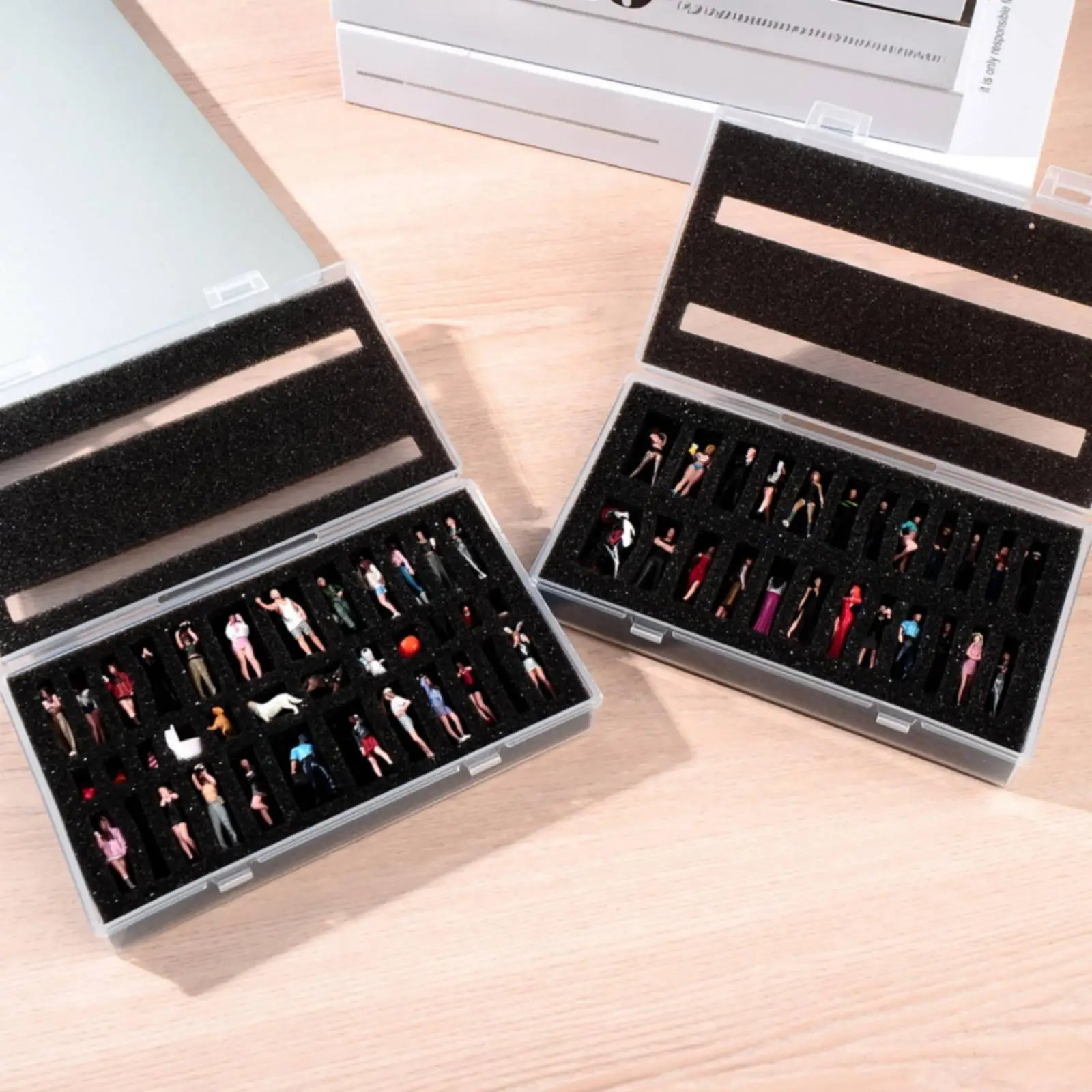 Transparent Plastic Miniature Figure Case with Black Foam Compartments Portable Organizer Box for Display and Transport
