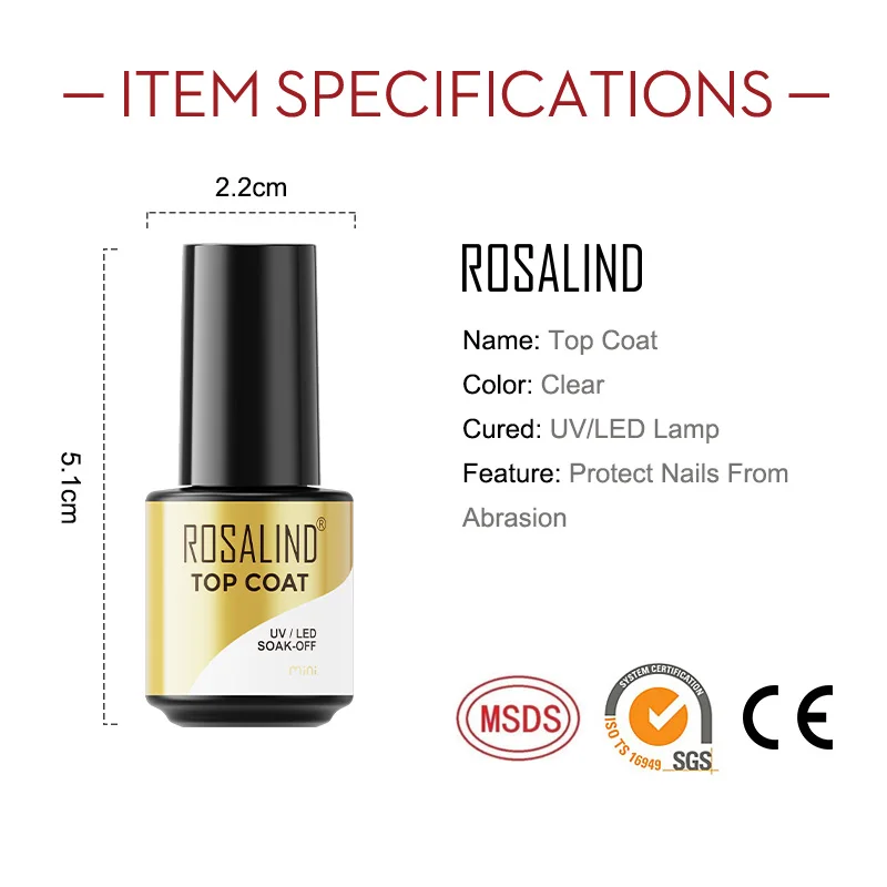 Rosalind 7Ml Top En Base Coat Gel Polish Uv Losweken Versterken Semi Permanente Nail Art Manicure Gel Vernissen top Base Coat