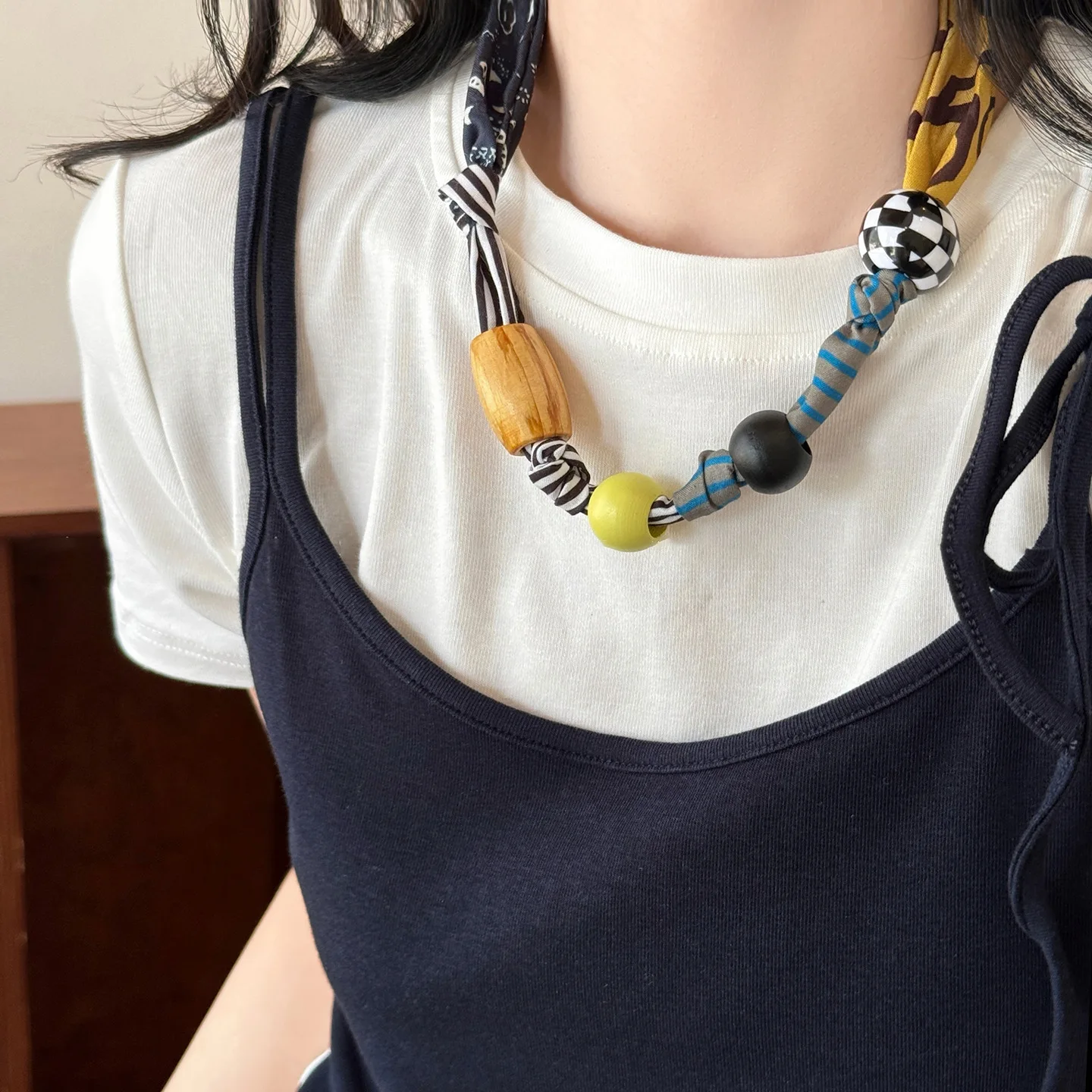 Adjustable Handmade Cloth Floral Necklace Fabric Summer Vacation Fashion Vintage Choker Large Exaggerated Necklace Women Girls