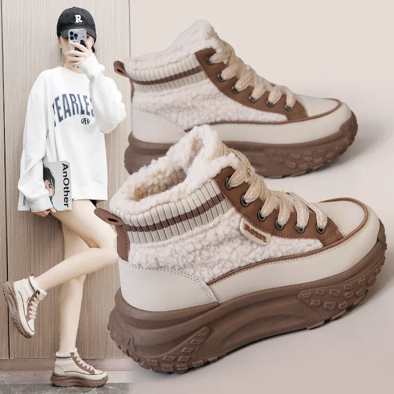 

2025 Winter New Women's Boots Warm Plush Cotton Shoes High Top Increase Student Comfort Outdoor Ankle Snow Boots