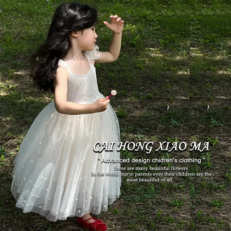 

Girls' summer dress with straps2026New style baby girl princess dress, summer dress for toddlers and young children, children's