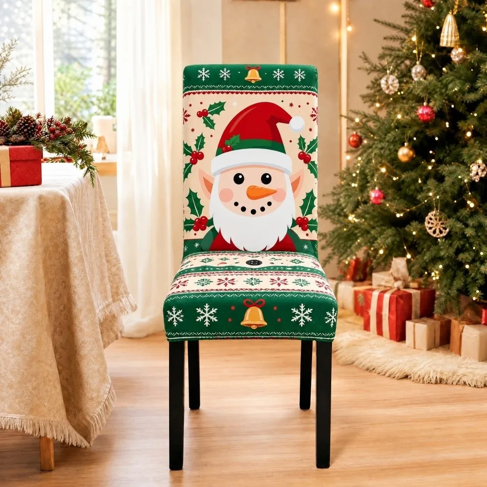 Full Package Christmas Chair Cover Elastic Washable High Back Dining Chair Cover Dustproof Stretch Chair Protector Slipcovers
