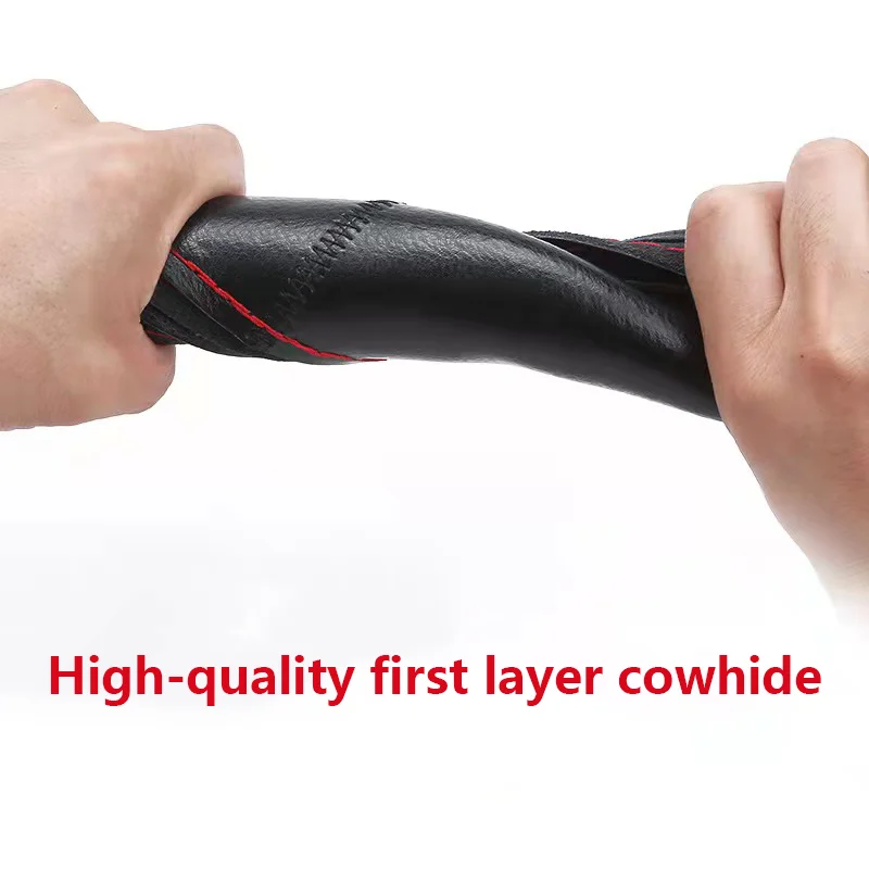 Hight Quality leather Material Car Steering Wheel Cover 38cm Sweat-Absorbent Anti-slip Hand Sewing Steering Wheel Braid Thread