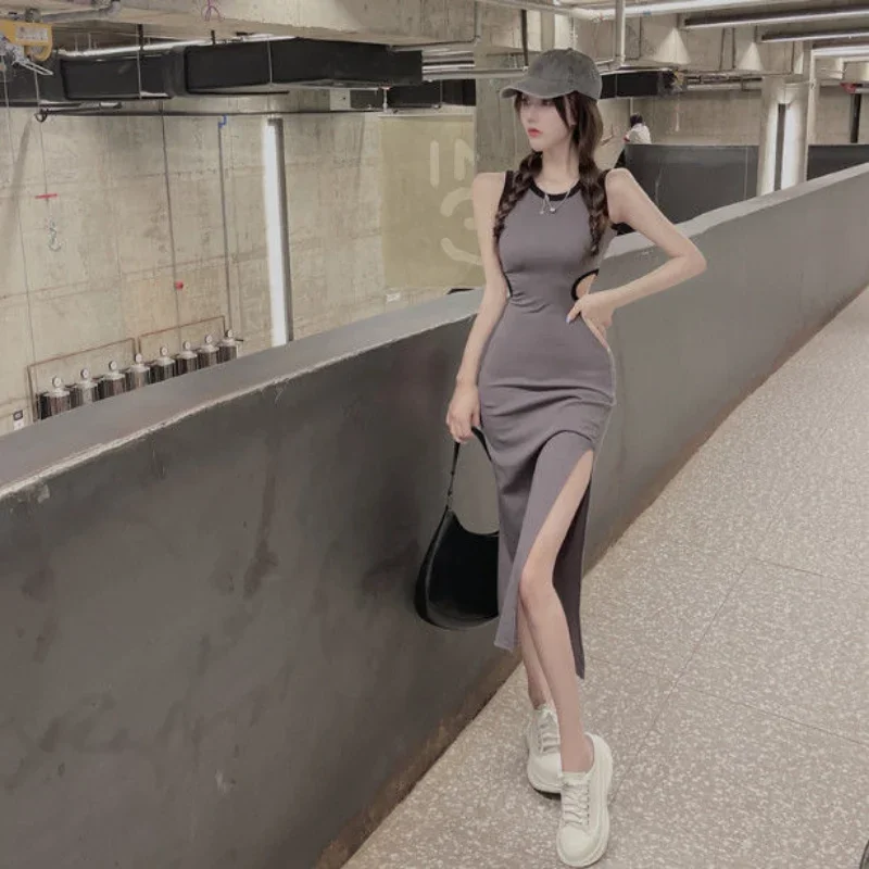 Sukienki Damskie Solidne Wydrążone Specjalne Urocze Wiosenne Damskie Seksowne Koreańskie Styl Proste Uniwersalne Wakacje Kreatywność Młode Nowość