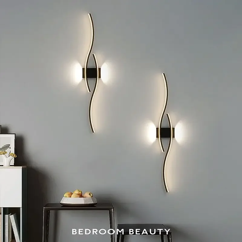 Moderna lâmpada de parede led preto branco ouro fundo luz decorativa para sala estar quarto cabeceira luminária interior arandela