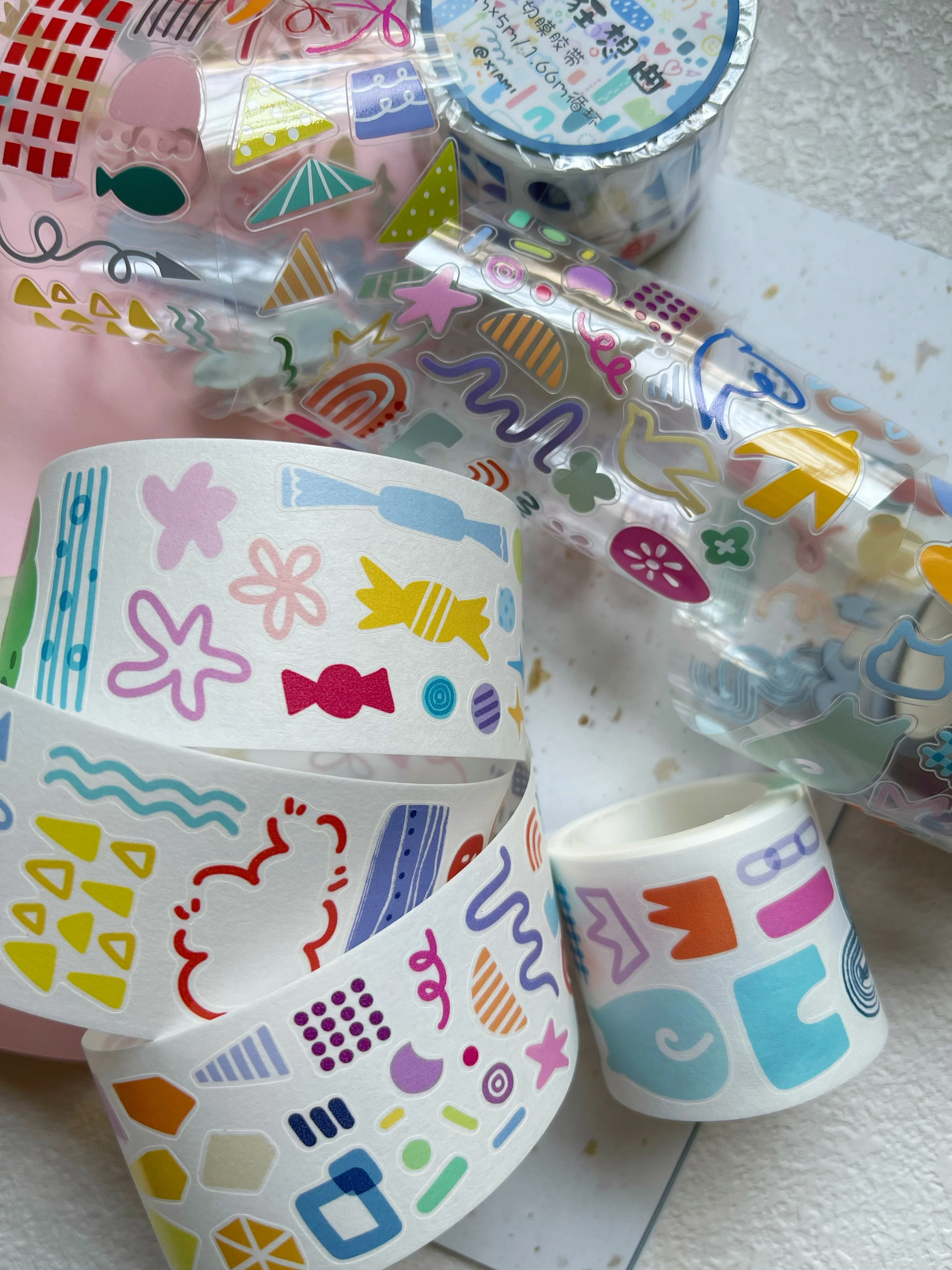 Xiami Original Geometric Rhapsody Die Cut Washi Tape Full Roll for Journal Scrapbooking DIY Sticker Decoration Craft