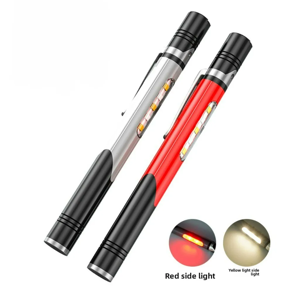 ضوء قلم LED صغير محمول - ضوء عمل قابل لإعادة الشحن عبر USB 3 مصادر مصباح يدوي على شكل قلم شعلة ساطعة للمنزل/العمل/الخارجي