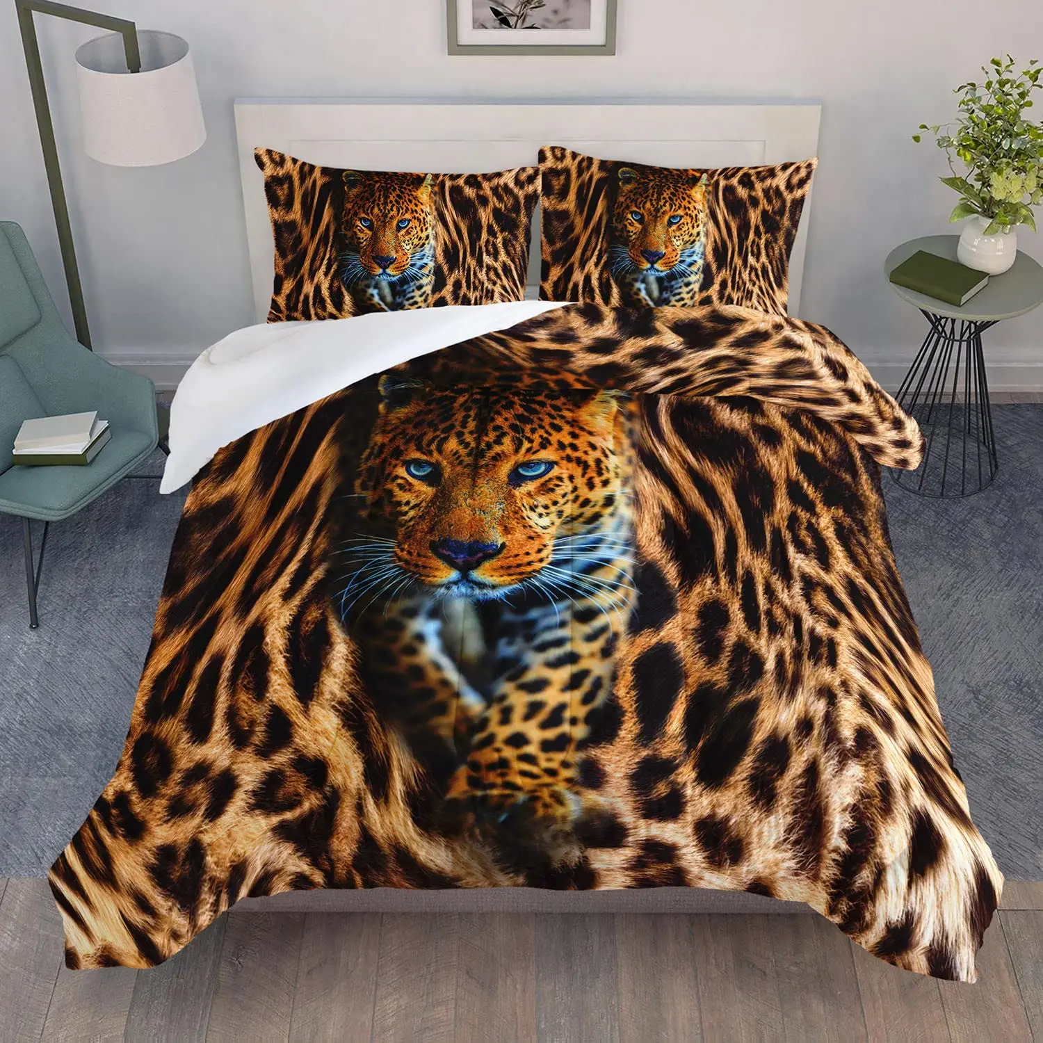 

Leopard Bedding Comforter Set Quilt Bedding Set with 1 Comforter and 2 Pillowcases for Kids Bedroom All Season Full Queen Size