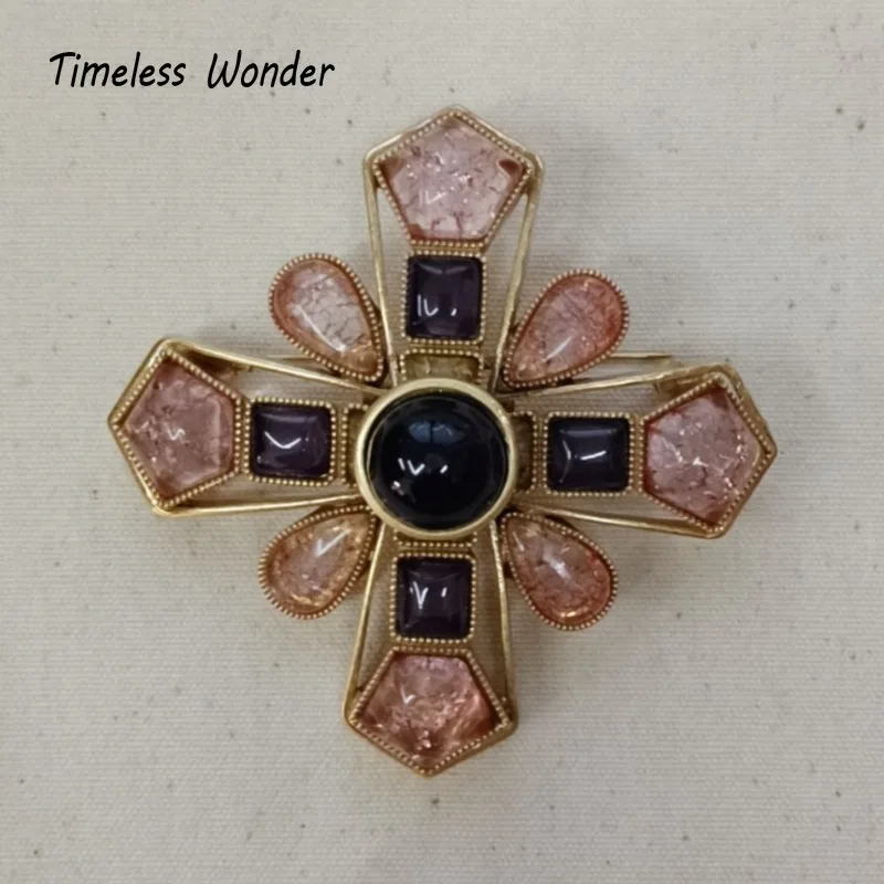 Timeless Wonder Fancy Crystal Glass Geo Cross Brooch Pins for Women Designer Jewelry Runway Rare Luxury Gift Top Vintage 5642