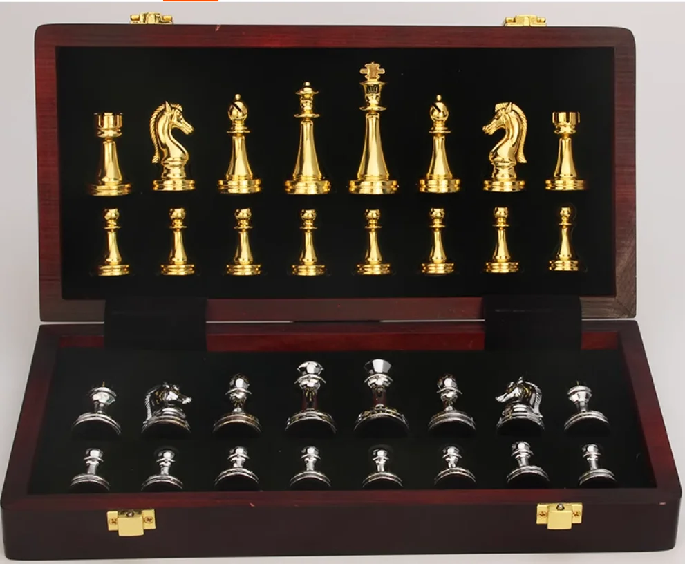 

Juego tablero ajedrez madera lujo, tablero ajedrez plegable portátil 30cm/11,81 pulgadas con piezas aleación zinc peso,