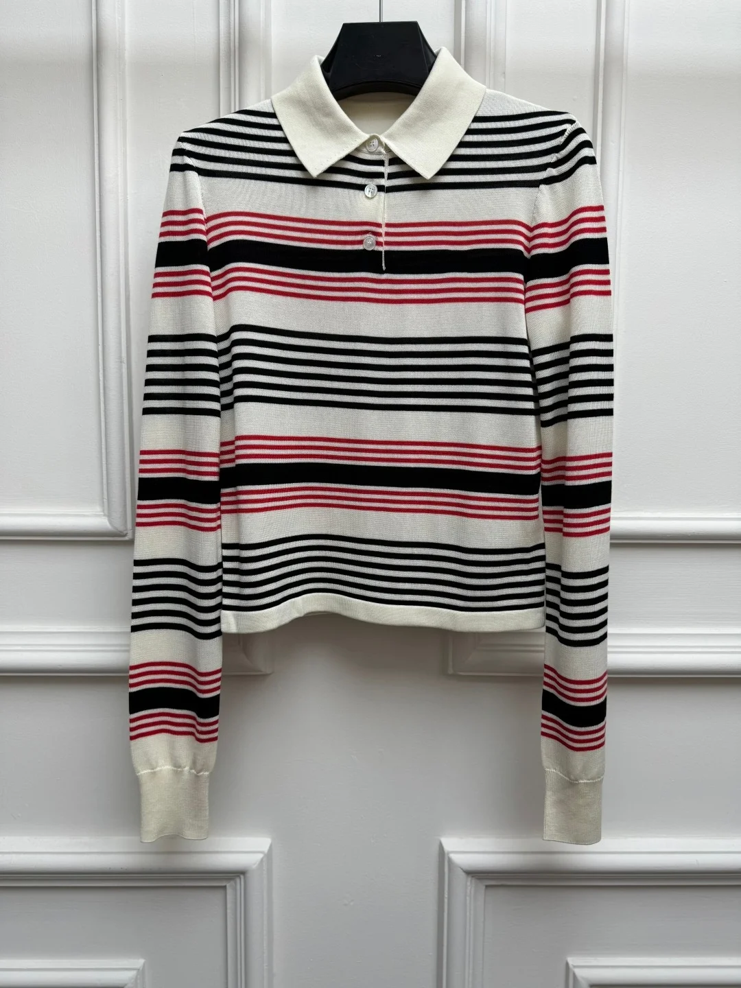 Striped knitted polo shirt 2026 new  Pink and green striped cotton knitted T-shirt  Short women's style