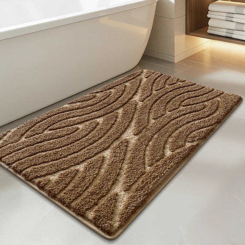 3D Geometric Wave Bath Mat, Thick Microfiber Tufted Rug, Absorbent Quick Dry Soft Non Slip, Machine Washable Fade Resistant