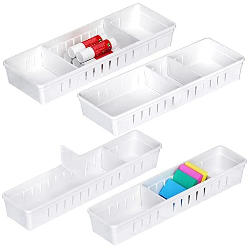 4 Pack Desk Drawer Organizer Trays Plastic Office Drawer Organizer Small Desk Organizer Set Makeup Organizer Storage Dividers