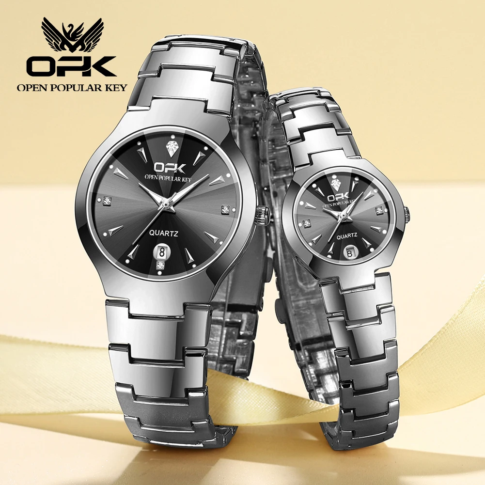 OPK 8105 Luxury Couple Watch Waterproof Luminous Calendar Stainless Steel Wristwatch Original Quartz Watches For Women And Men