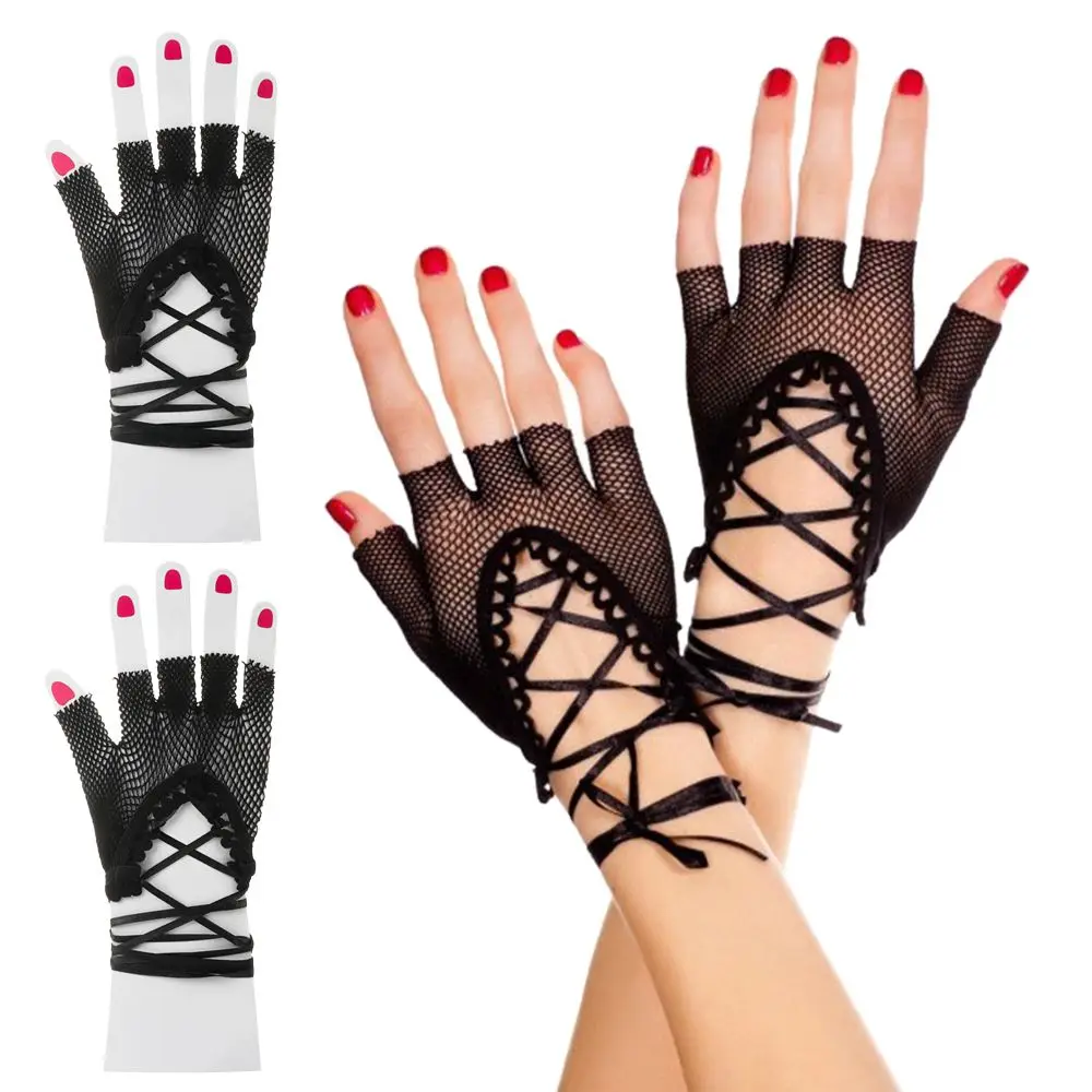 Fishnet Mesh Lace Wrist Band Fingerless Glove Mitt Sexy Goth Punk Rock Lolita Harajuku Arm Sleeve Party Halloween Short Gloves