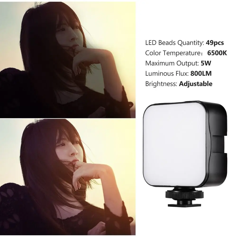 5W Mini LED Video Light Hot Shoe Mount Adapter Dimmable DSLR Camera 6500K Fill-in Lamp For Canon/Nikon/Sony