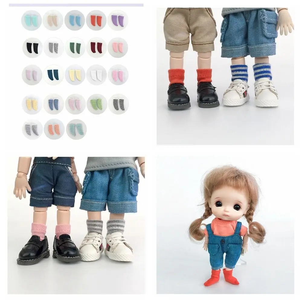 Cotton Ob11 Doll Socks Short Solid Color 1/12 BJD Doll Socks Candy Color Various Doll Short Striped Socks 1/12 Bjd Doll
