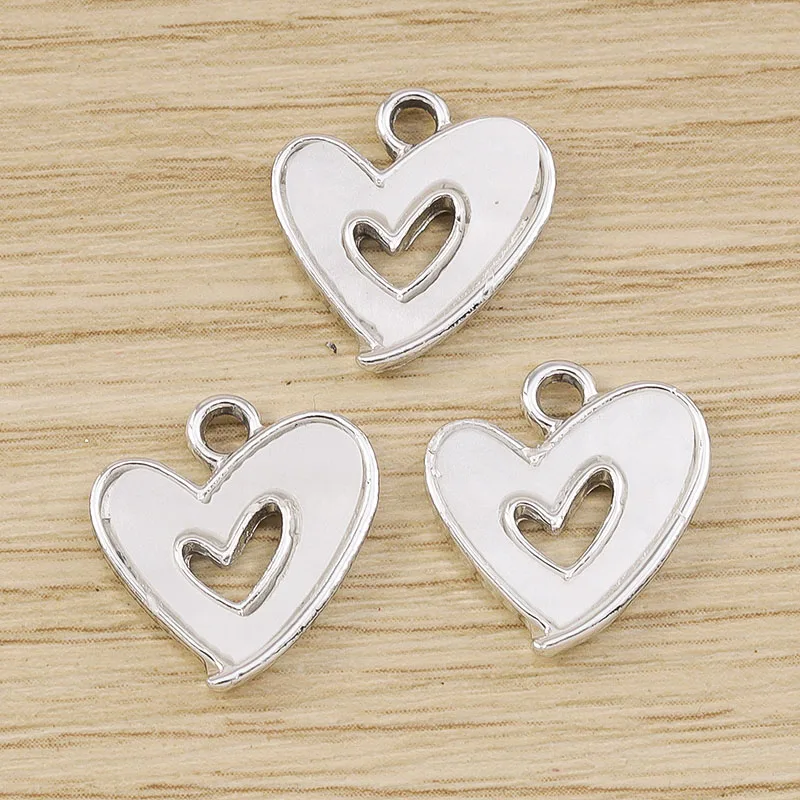 Tusember 10 Stück Exquisite Silberfarbene CZ-Kristall-Herzanhänger für Ohrhänger, Halsketten und Schmuckherstellungszubehör – Detail 4