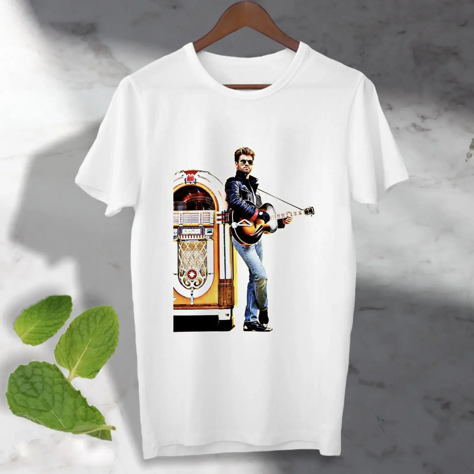 Jukebox George Michael T Shirt Faith Wham Art fan Poster  vintage Washed Slightly Unisex streetwear Versatile Casual homme