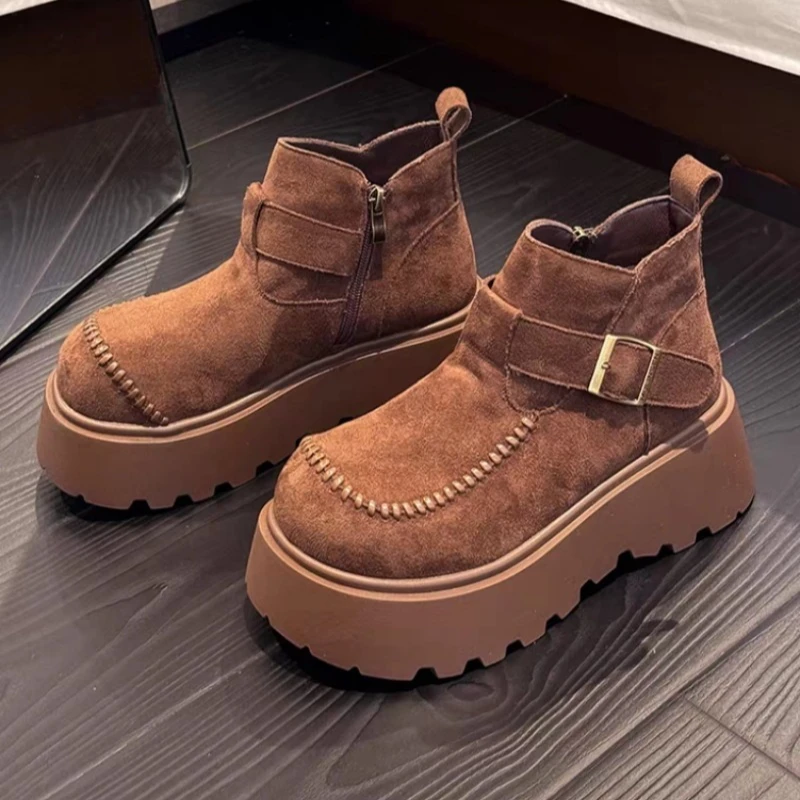 

Women Ankle Boots Flats Platform Shoes Suede Winter New 2025 Trend Casual Sneakers Fashion Snow Boots Walking Woman Botas Mujer