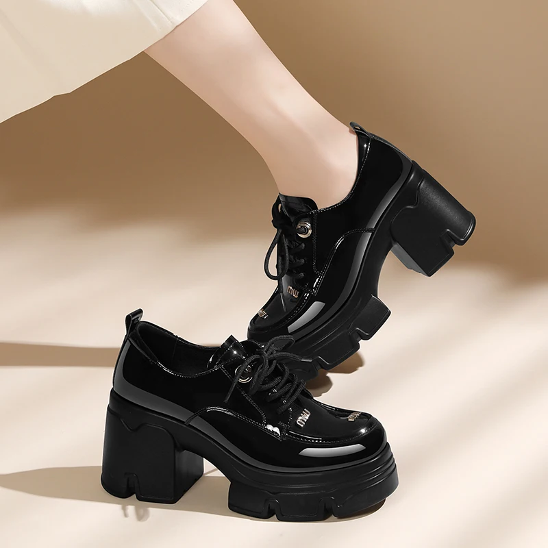 

Patent Leather Shoes Women's British Style Women's 2023 New Spring Autumn Soft Bottom Ladies Mid-heel Soft Leather Low Heel