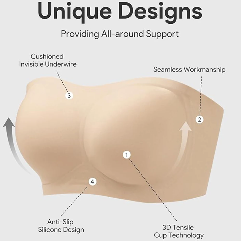 Womens Strapless Bras Jelly Push Up Bandeau Bra Non Slip Wireless Supportive Padded Bras Seamless Comfortable Tube Bra view 3