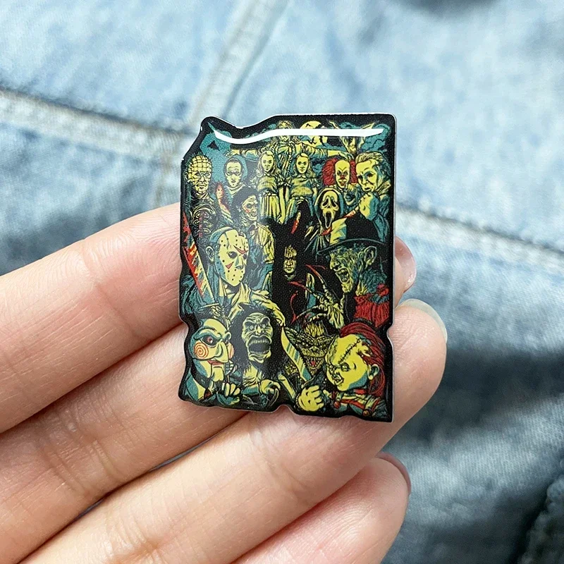 الشر الرجال دبابيس 80s 90s فيلم الرعب القاتل الكولاج بروش شارة معدنية القوطية مجوهرات