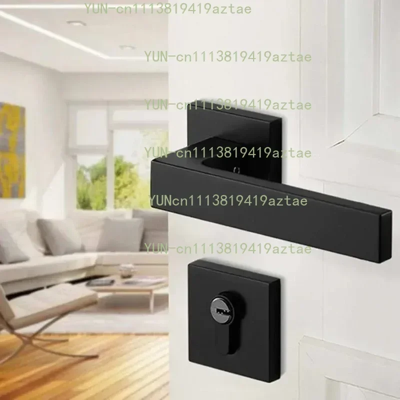 Simple Black Door Lock Cylinder Lever Handle Set Adjustable Left Right Home Security Bedroom Living Room Mute Door Handle Lock