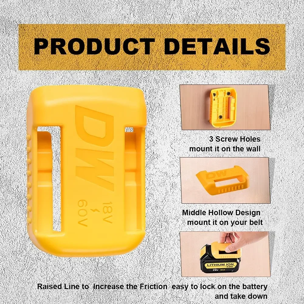 Imagem -03 - Suporte de Bateria para Dewalt 18v 20v 60v Suportes de Armazenamento de Parede Stander Mount Display Hanger Dock Fivela do Cinto de Bateria Amarelo Pcs Pcs 10 Pcs