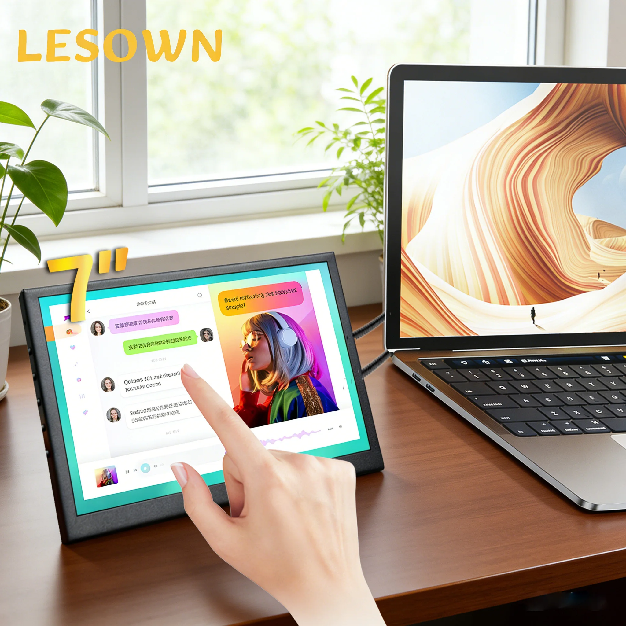 

LESOWN 7 Inch Small Monitor 1024x600 IPS LCD Portable Display Secondary Screen Travel Monitor for PC Mac Xbox Chatting window