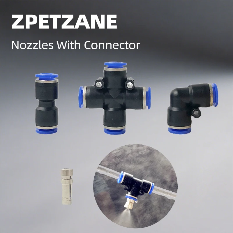 

5pcs 6mm Low Pressure Misting Fog Nozzles With Quick Connector Access Tee Breeding Garden Landscaping Irrigation Sprayers