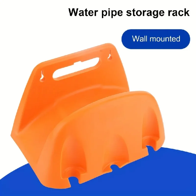 A wall mounted garden hose rack made of heavy-duty plastic for storing outdoor garden watering and irrigation tools
