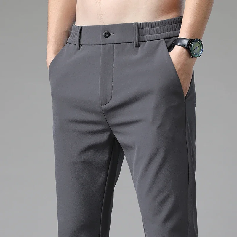Summer Thin Business Stretch Slim Fit Elastic Waist Men\'s Casual Pants Jogger Korean Classic Blue Black Gray Brand Trousers Male