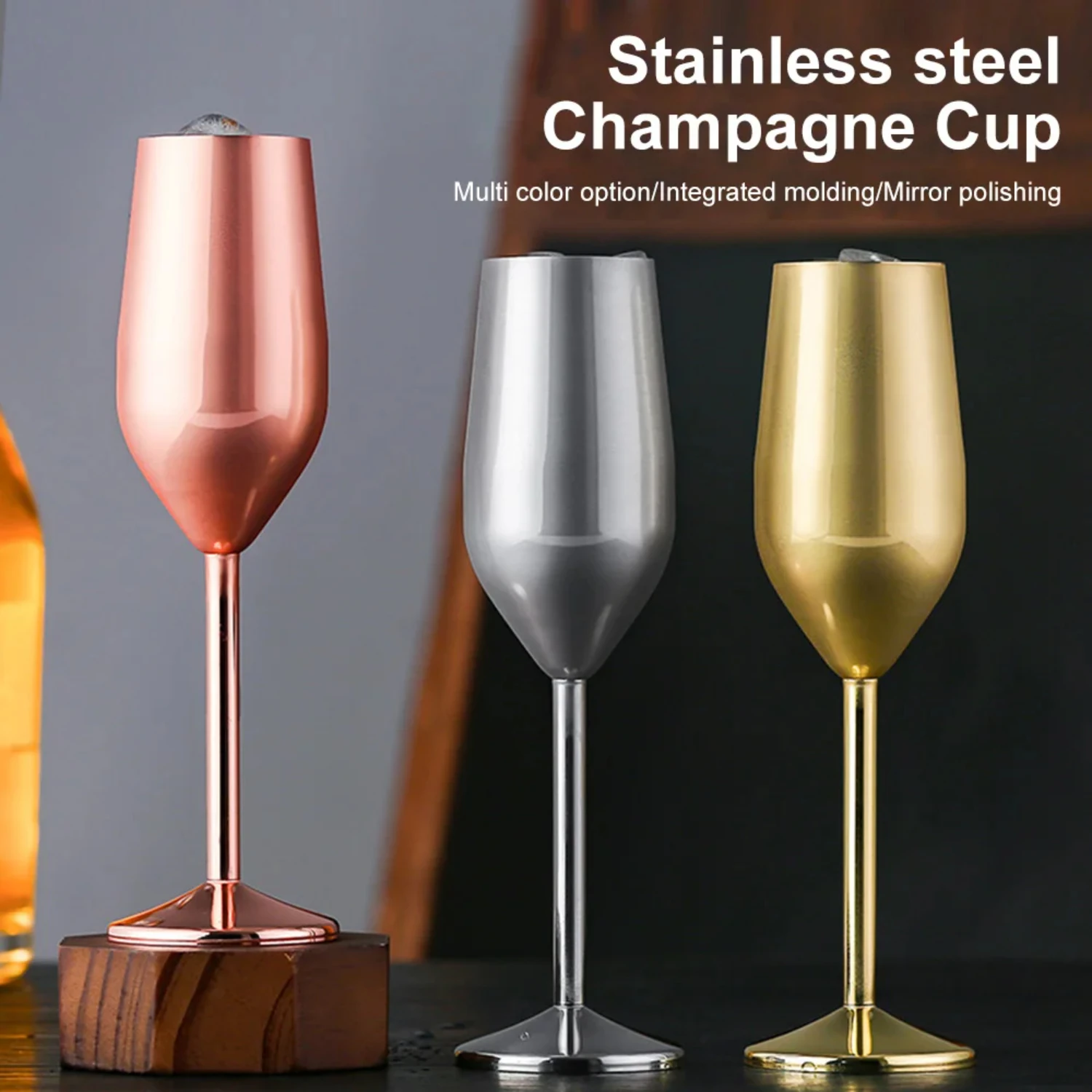 Stylish 220ML Stainless Steel Red Wine Champagne Flutes Cocktail Goblet Cup Metal Glass for Restaurant Beer Whiskey Drinkware