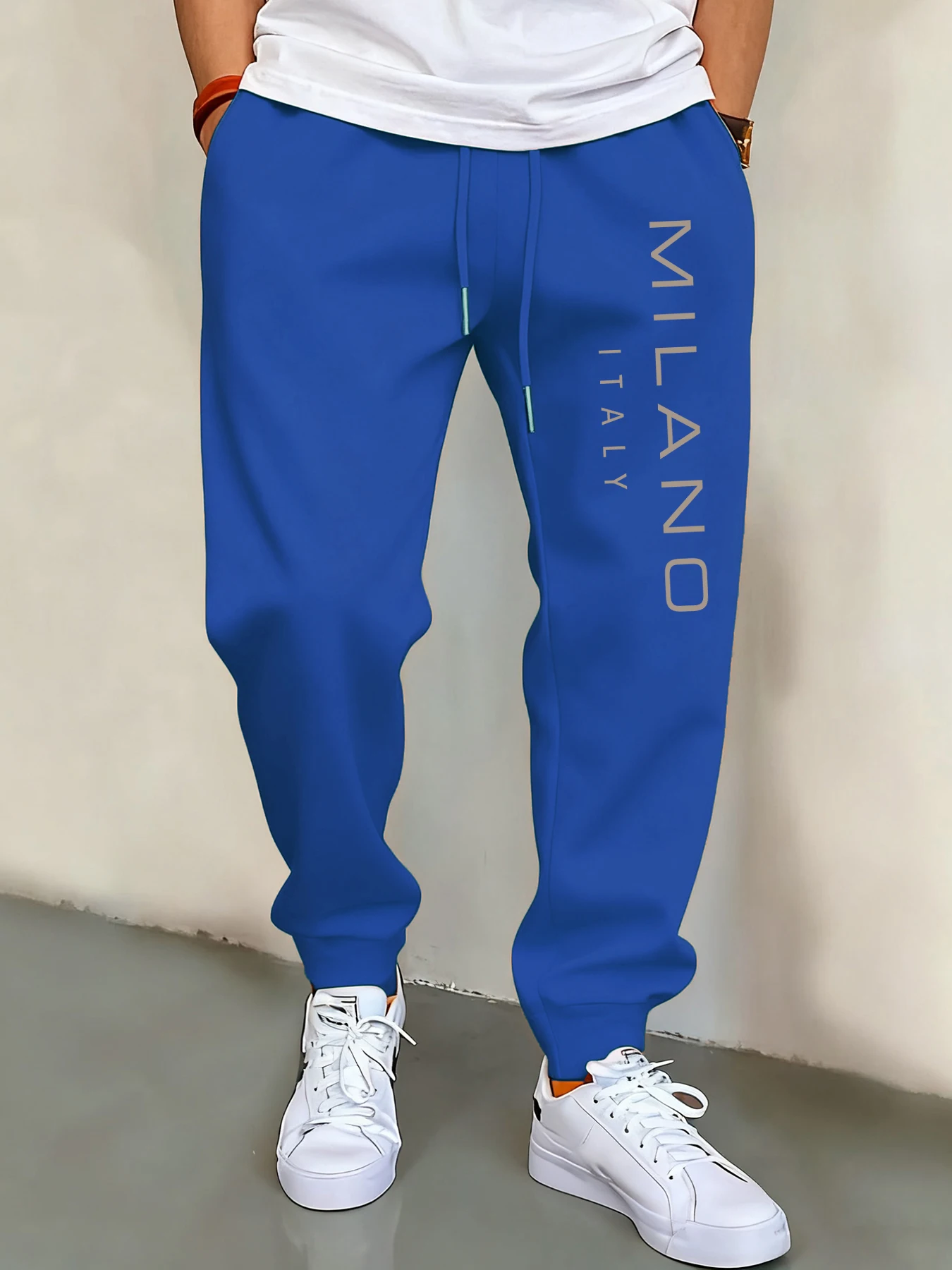 حول ميلاند إيطاليا تصميم الرجال Sweatpants الرباط جيوب بنطلون موضة عادية بانت مريح الصوف رجل أساسيات Sportpant
